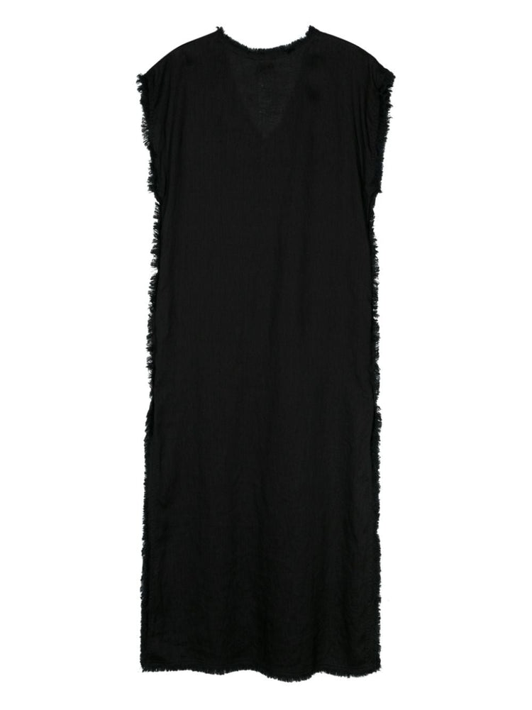 frayed linen midi dress