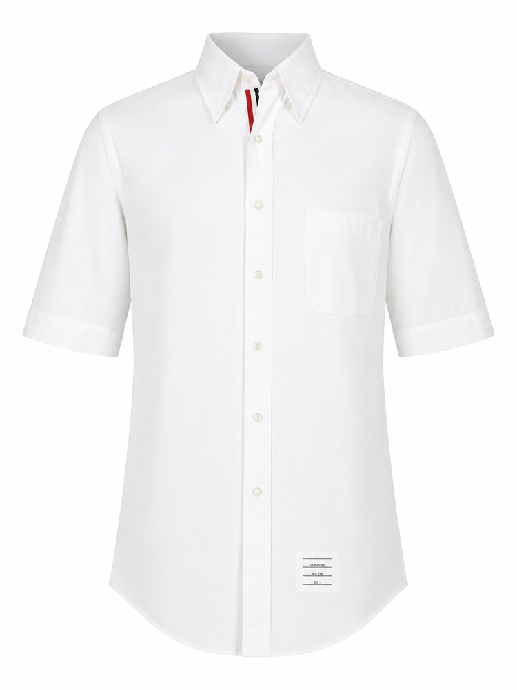 CLASSIC FIT SHORT SLEEVE SHIRT W/ RWB GROSGRAIN PLACKET IN SOLID POPLIN