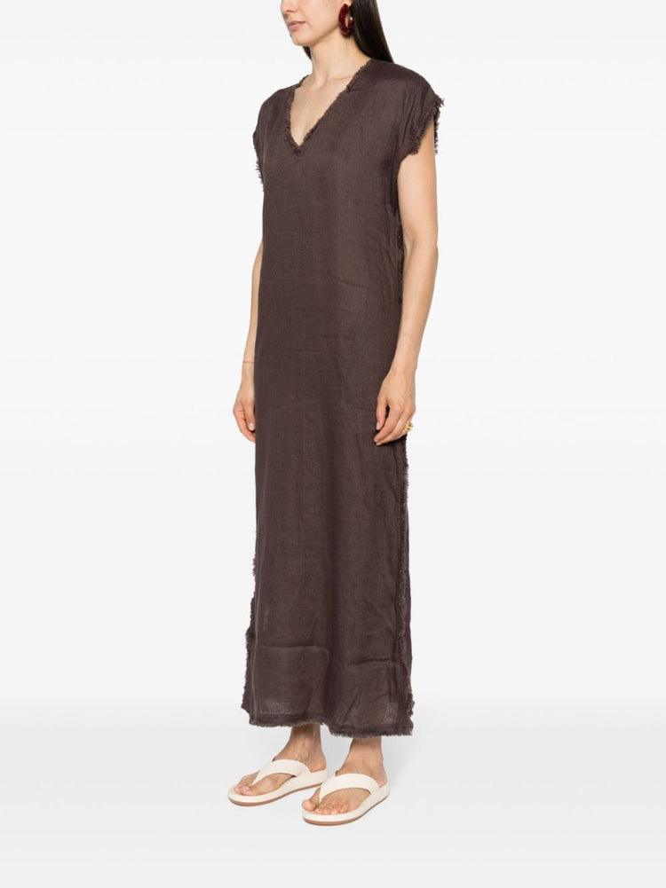 frayed linen midi dress