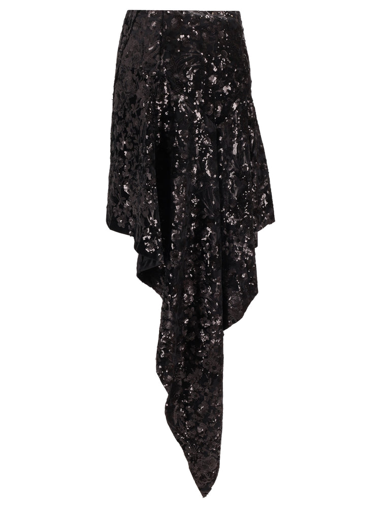 CASCATA SKIRT - Floral Sequin Embroidered Velvet
