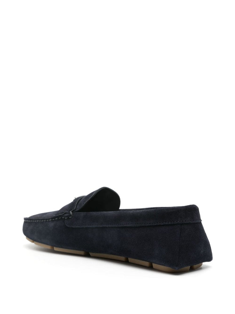 enamel-triangle-logo suede loafers