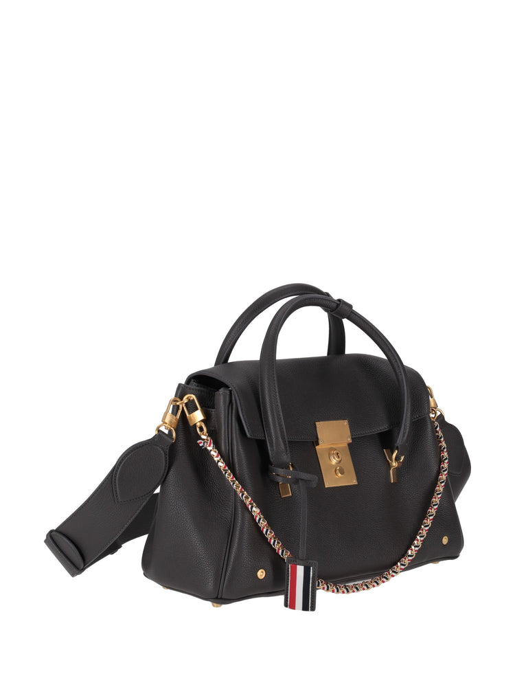 SOFT MRS. THOM LUGGAGE BAG W/ LEATHER SHOULDER STRAP AND RWB WOVEN CHAIN IN SOFT PEBBLE GRAIN