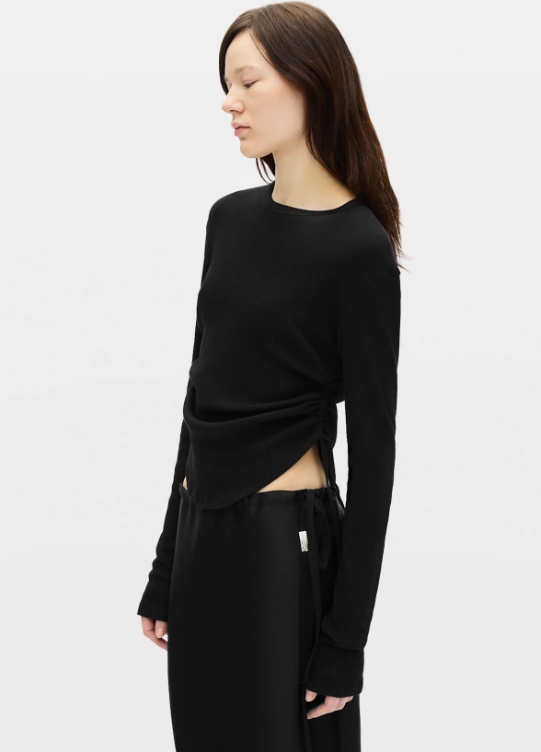 DOT WRINKLED CROPPED LONG SLEEVES TOP COTTON RIB J