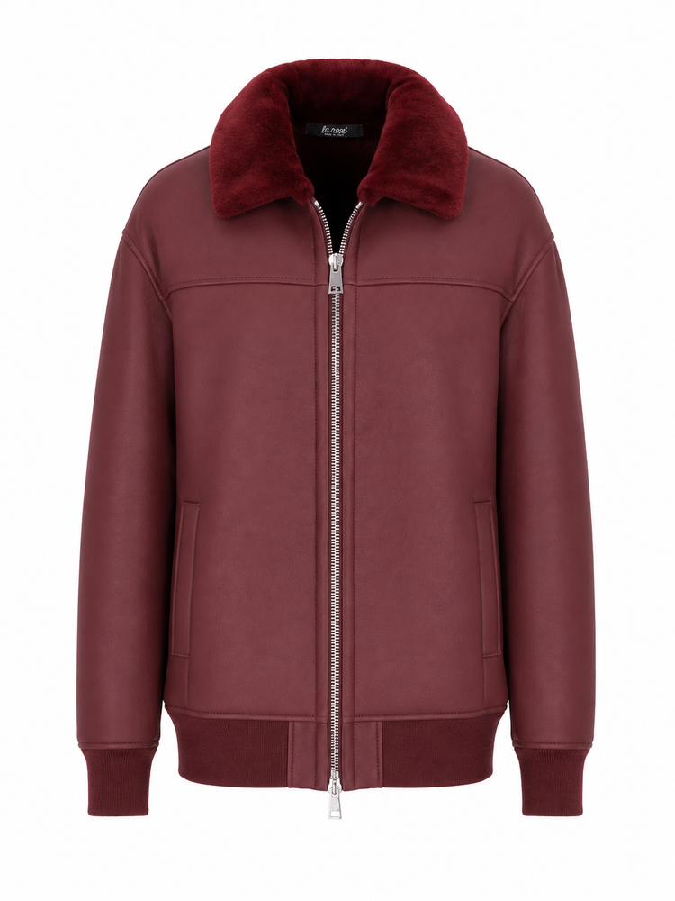 LA ROSE bomber lungo MU in pelle montone bordeaux
