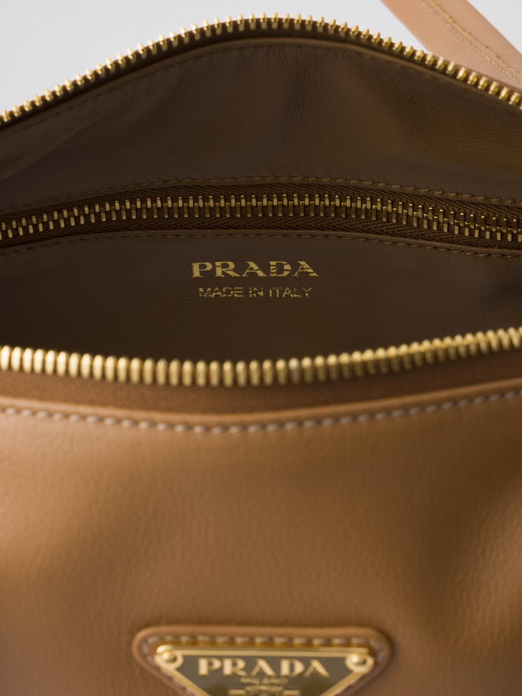 Re-Nylon and leather medium top-handle bag with padlock