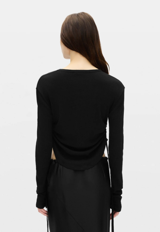 DOT WRINKLED CROPPED LONG SLEEVES TOP COTTON RIB J