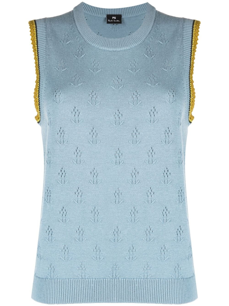 crew-neck sleeveless knitted top