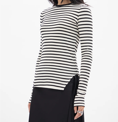 OKE WRINKLED CROPPED LONG SLEEVE TOP BRUSHED STRIP