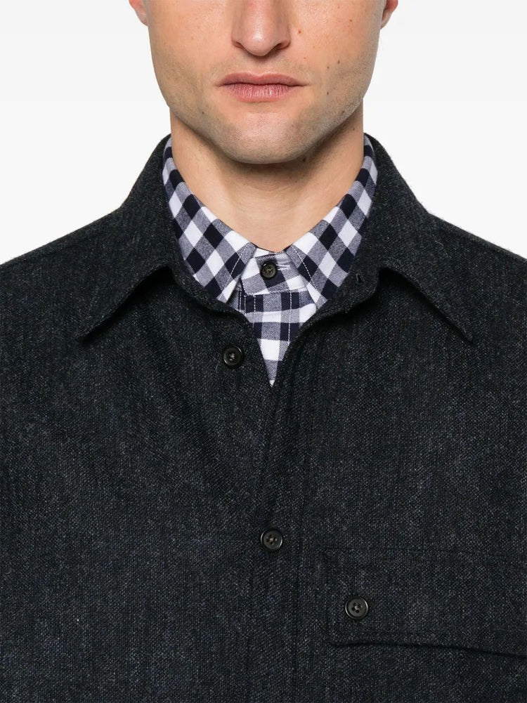 OVERSIZED PC SHIRT W/ DOUBLE NEEDLE IN SOLID DONEGAL TWEED