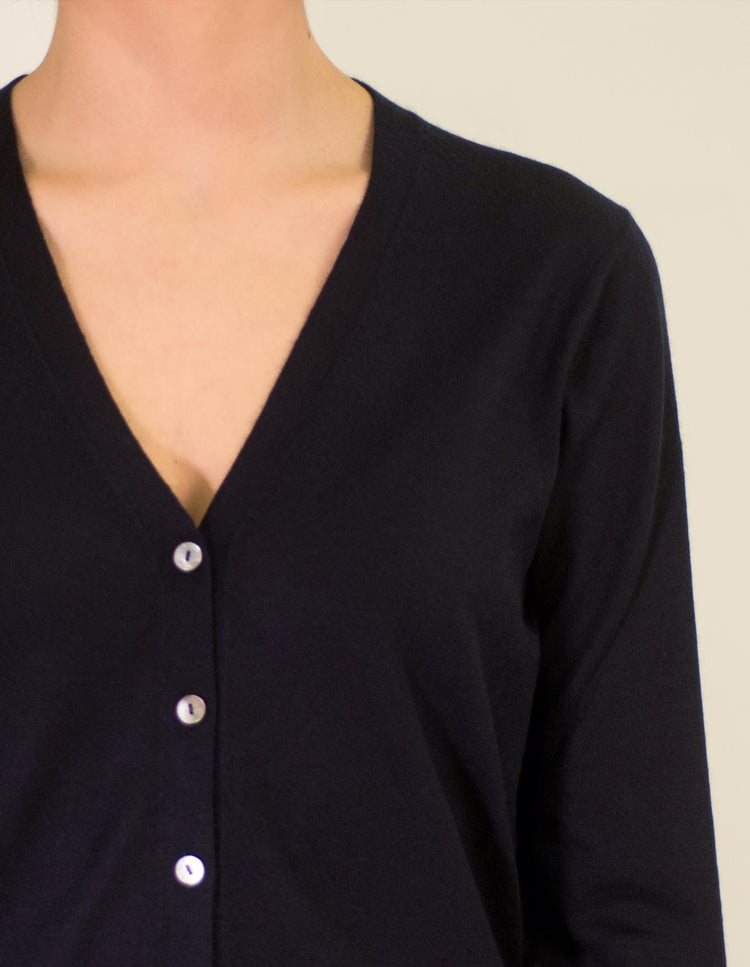 LA ROSE V cardigan cash/silk dark blu