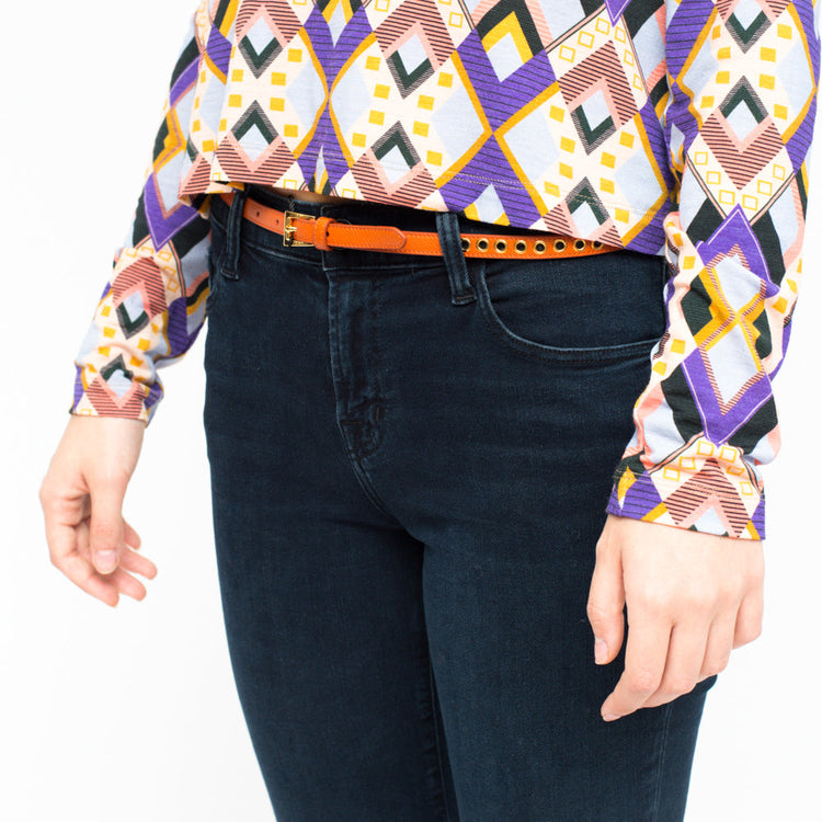 PRADA skinny eyelet belt orange