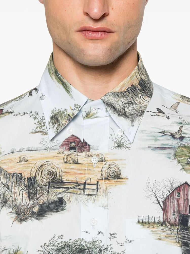 STRAIGHT FIT BD PC L/S SHIRT W/GG ARMBAND IN SCENIC TOILE SMALL COTTON POPELINE