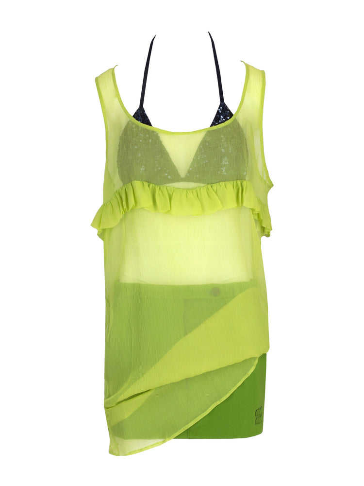 LA ROSE green silk long dress with rouches