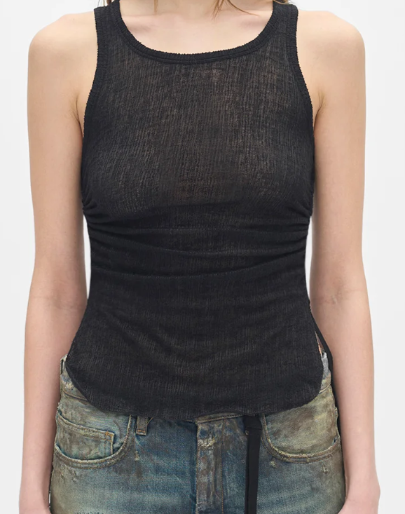MARA WRINKLED CROPPED TANK TOP JACQUARD WOOL JERSE
