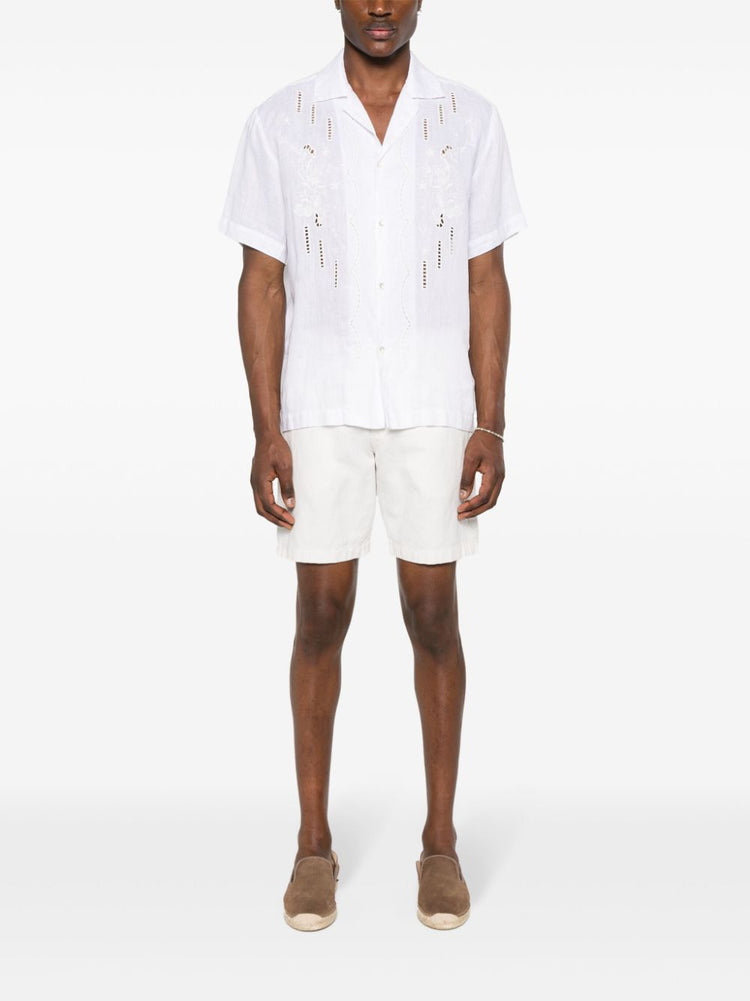 floral-embroidery linen shirt