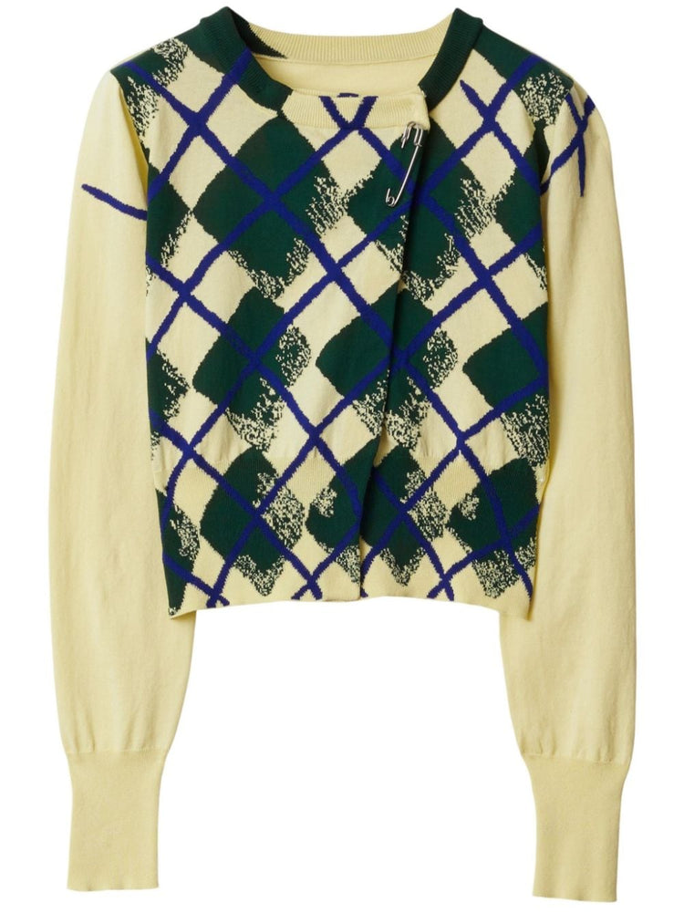 argyle-intarsia cropped cotton jumper