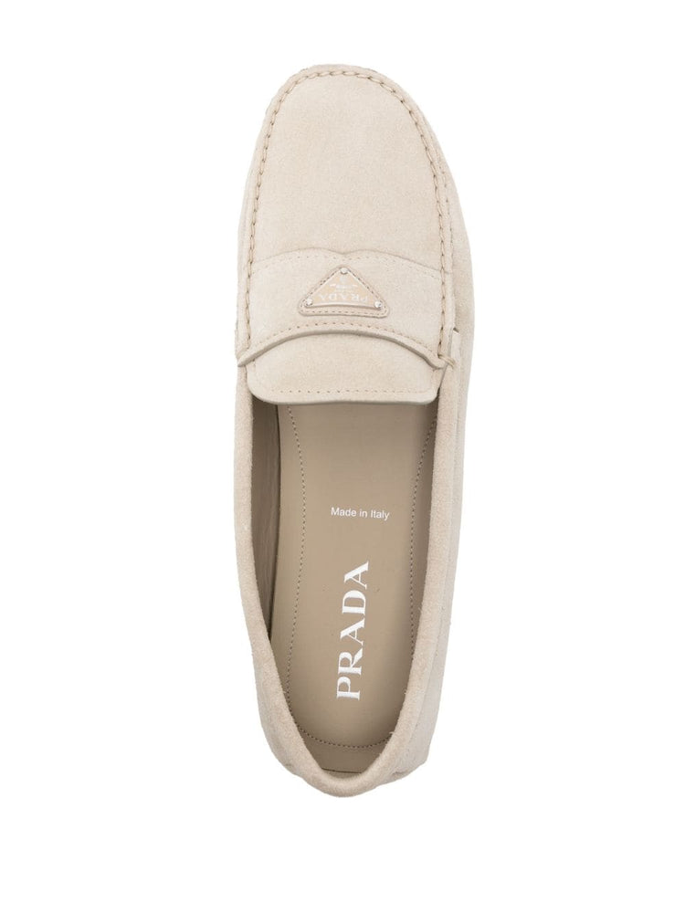 enamel-triangle-logo suede loafers