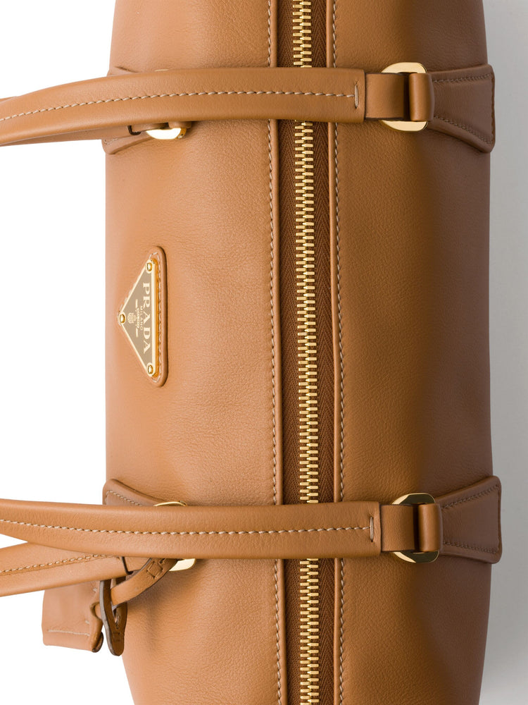 medium leather top-handle bag with padlock