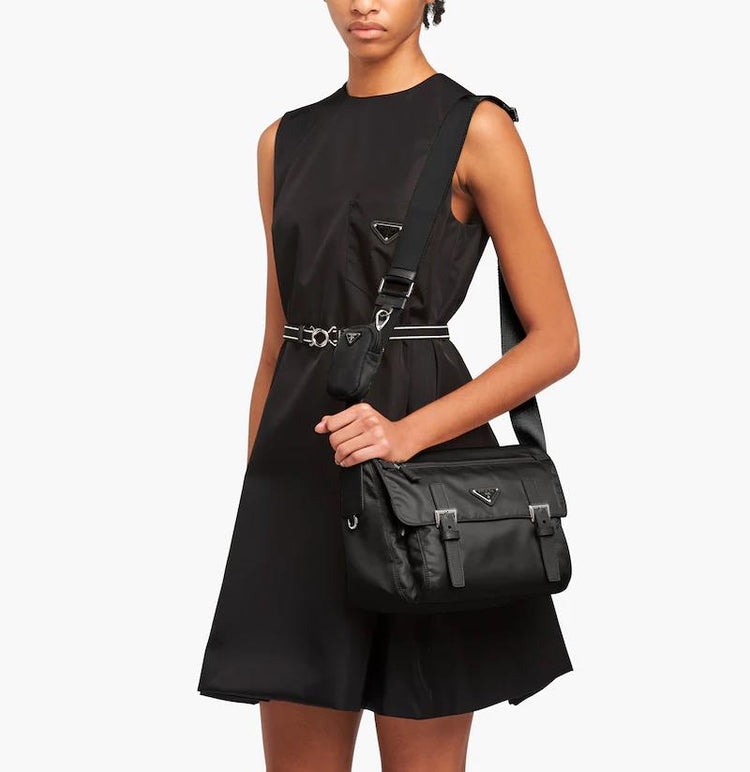 Re-Nylon triangle logo-plaque shoulder bag