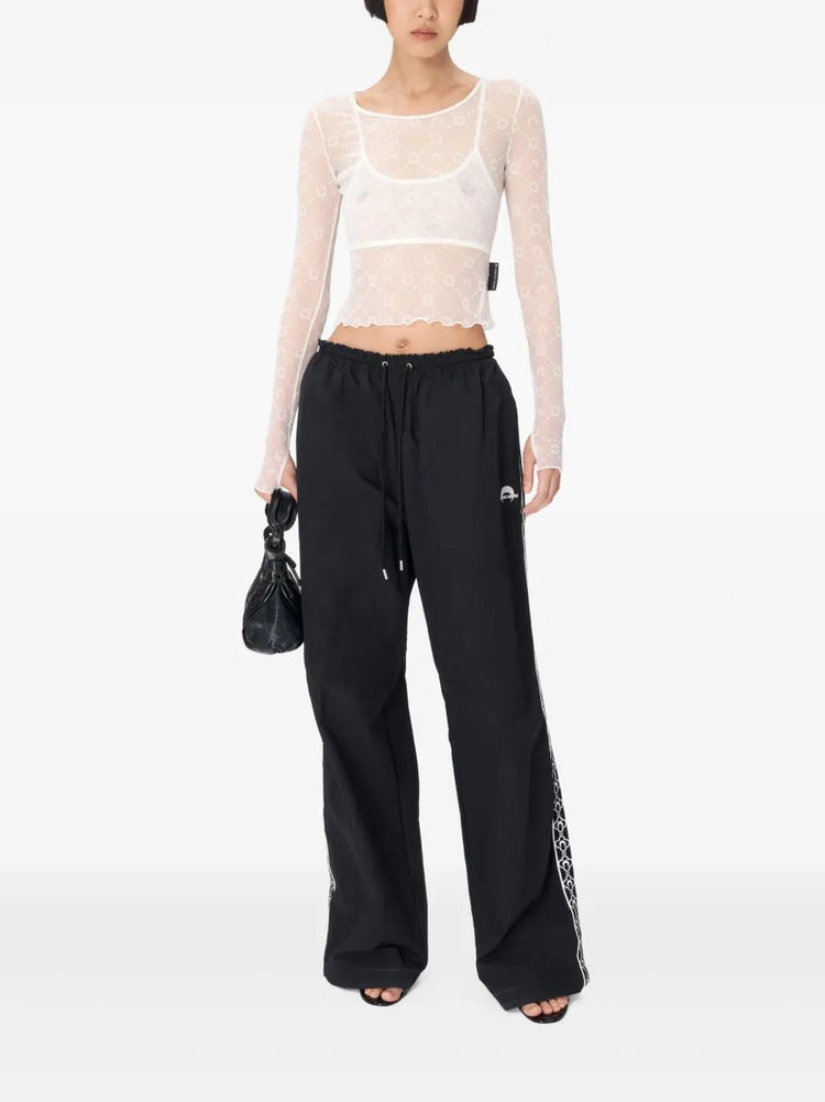 MOONOGRAM MESH FLOCK LS CROPPED TOP