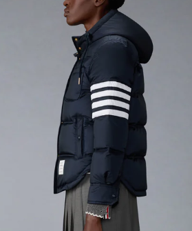 DOWN HOODED SHIRTDRESS W/4 BAR IN SHINY RIPSTOP