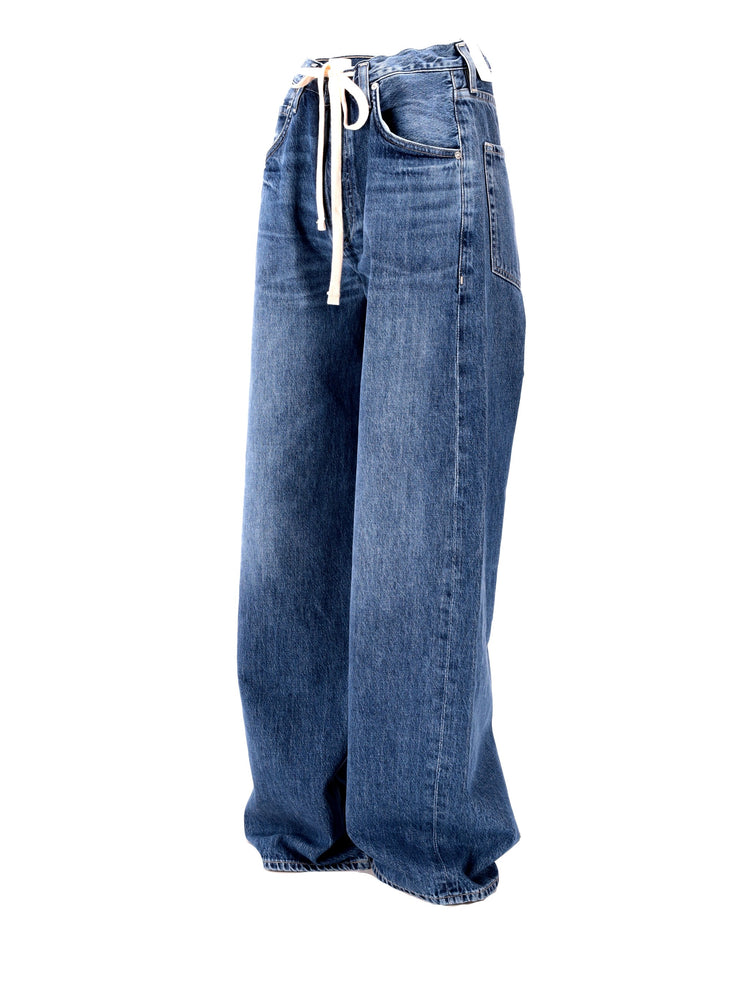 Brynn drawstring-waist cotton jeans MID INDIGO