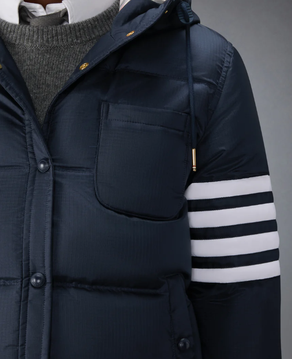 DOWN HOODED SHIRTDRESS W/4 BAR IN SHINY RIPSTOP