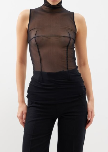 SABRIN SLEEVELESS HIGH NECK DARTED TEE STRETCH TUL