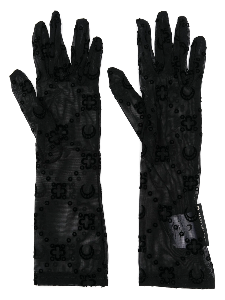 MOONOGRAM MESH FLOCK SHORT GLOVES