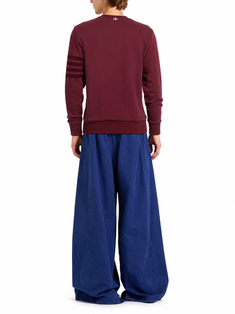 LONG SLEEVE CREWNECK PULLOVER W/ TONAL PRINTED 4 BAR IN GARMENT DYED LOOPBACK