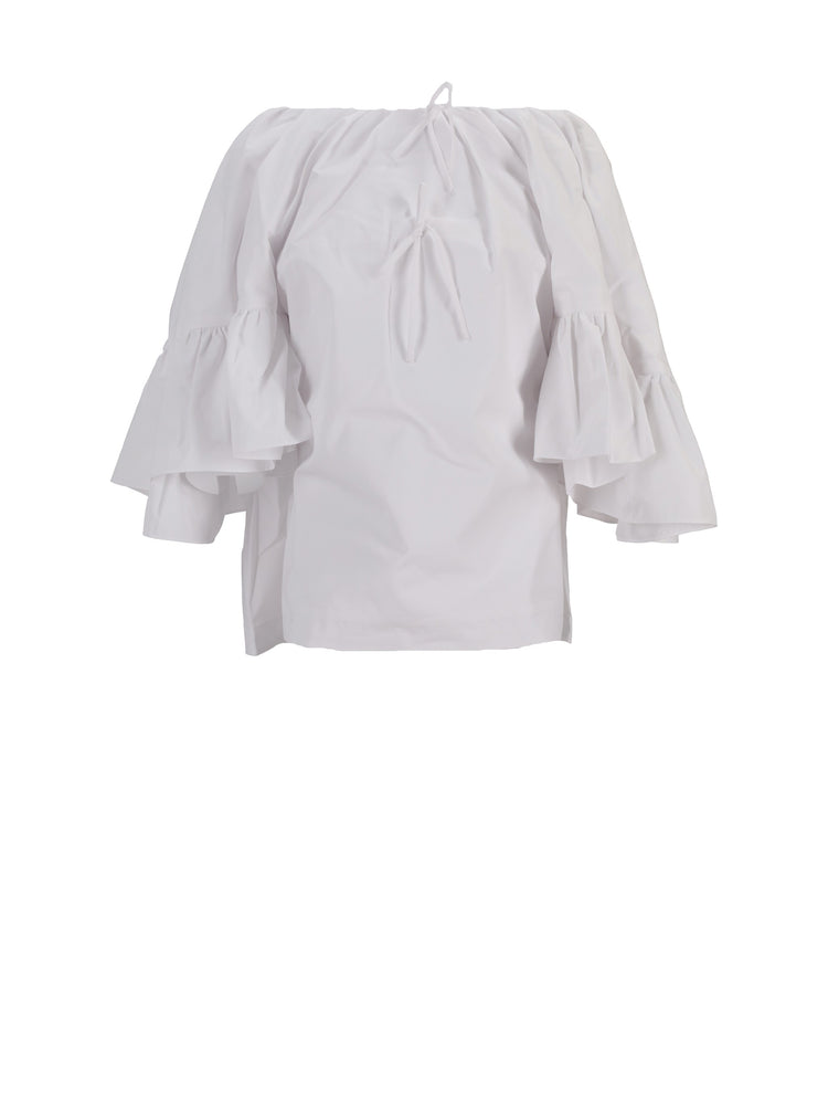 TOP W/ BACK DRAPE & RUFFLE SLEEVES