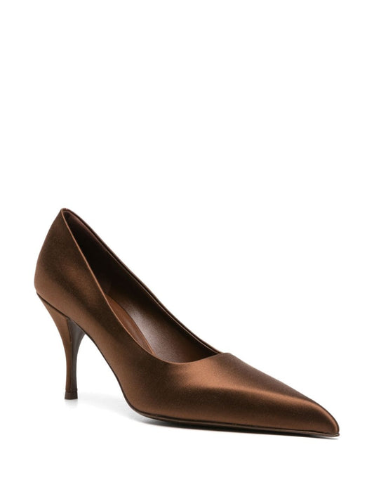 pointed-toe satin pumps