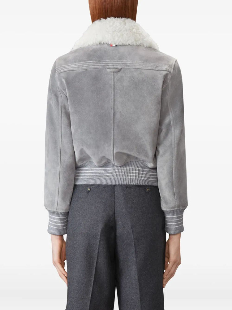 CROPPED FLIGHT JACKET W/ SHEARLING COLLAR IN SUEDE