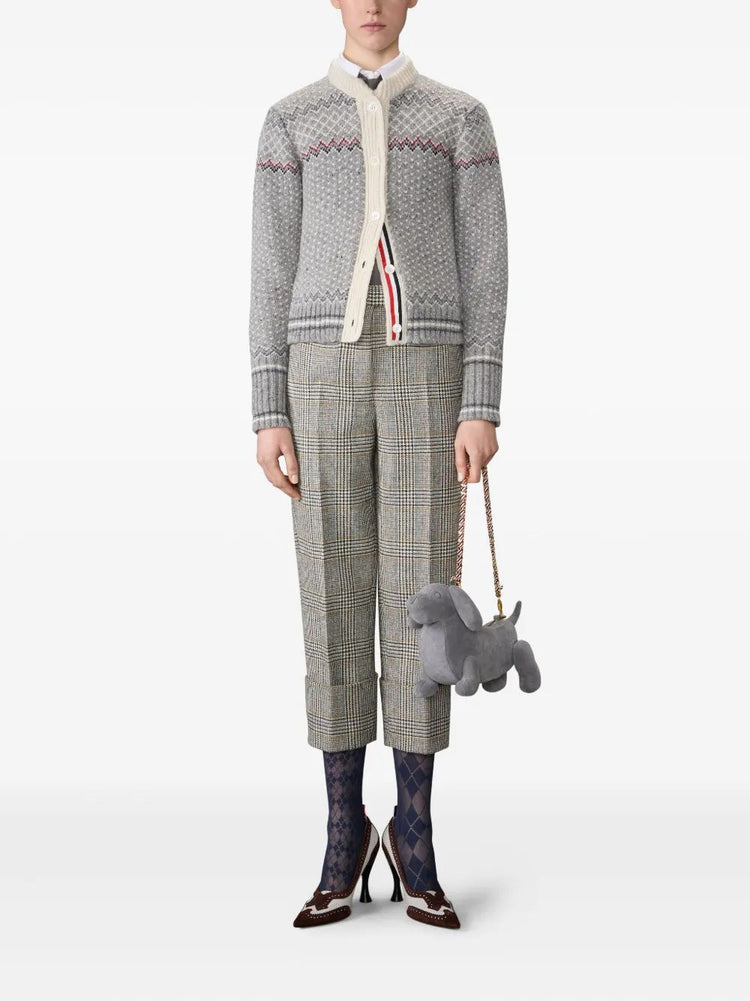 FAIRISLE JERSEY FLOAT JACQUARD CROPPED CREW NECK CARDIGAN IN DONEGAL