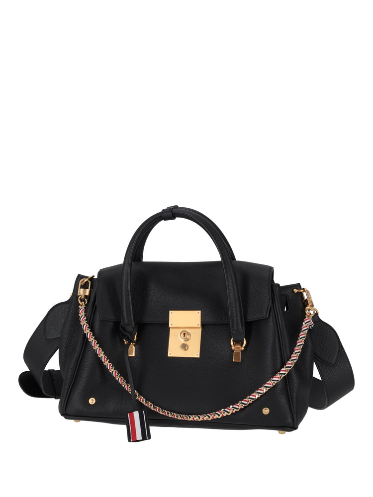 SOFT MRS. THOM LUGGAGE BAG W/ LEATHER SHOULDER STRAP AND RWB WOVEN CHAIN IN SOFT PEBBLE GRAIN