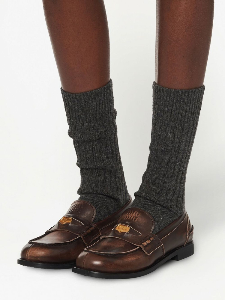 MIU MIU logo-plaque leather loafers