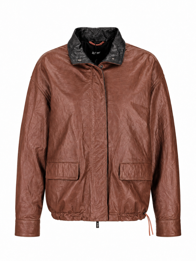 LA ROSE zip giacca pelle stropicciata