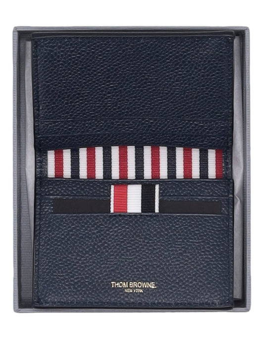 DOUBLE CARD HOLDER W/ SIDE 4 BAR STRIPES IN PEBBLE GRAIN LEATHER