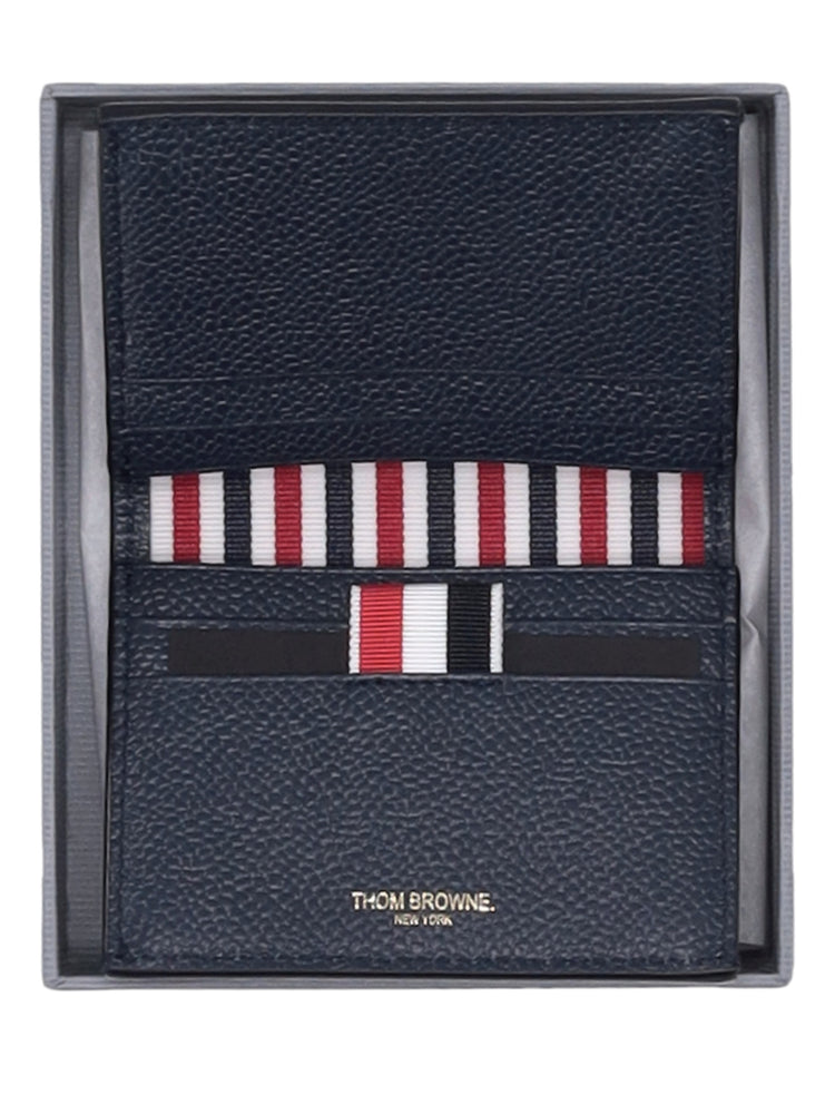 DOUBLE CARD HOLDER W/ SIDE 4 BAR STRIPES IN PEBBLE GRAIN LEATHER