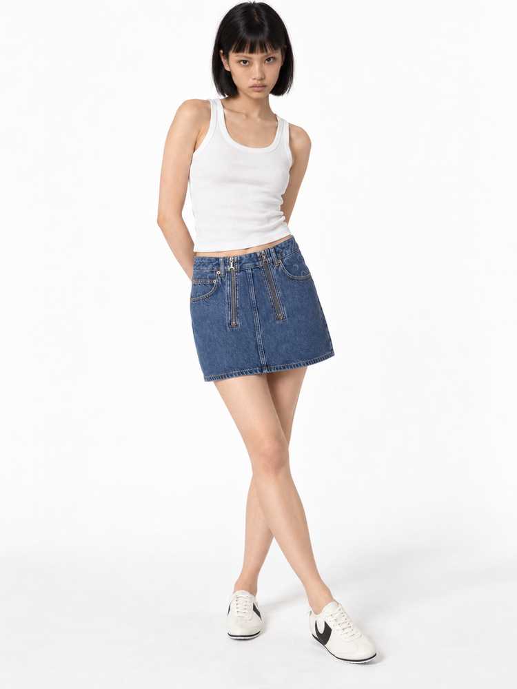 LIGHT BLUE DENIM ZIPPED MINI SKIRT