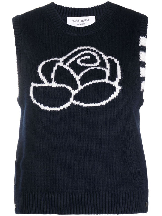 floral-intarsia sleeveless knitted top
