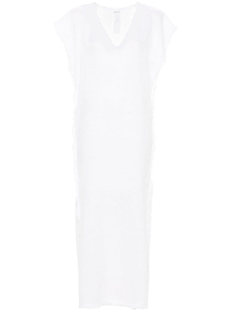 frayed linen midi dress