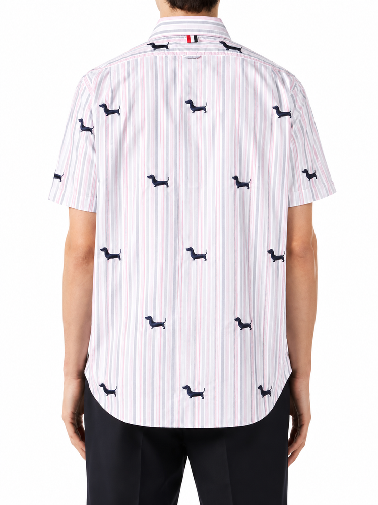 STRAIGHT FIT BD S/S SHIRT W/ SATIN STITCH HALF DROP HECTOR IN 4 BAR REPP STRIPE OXFORD