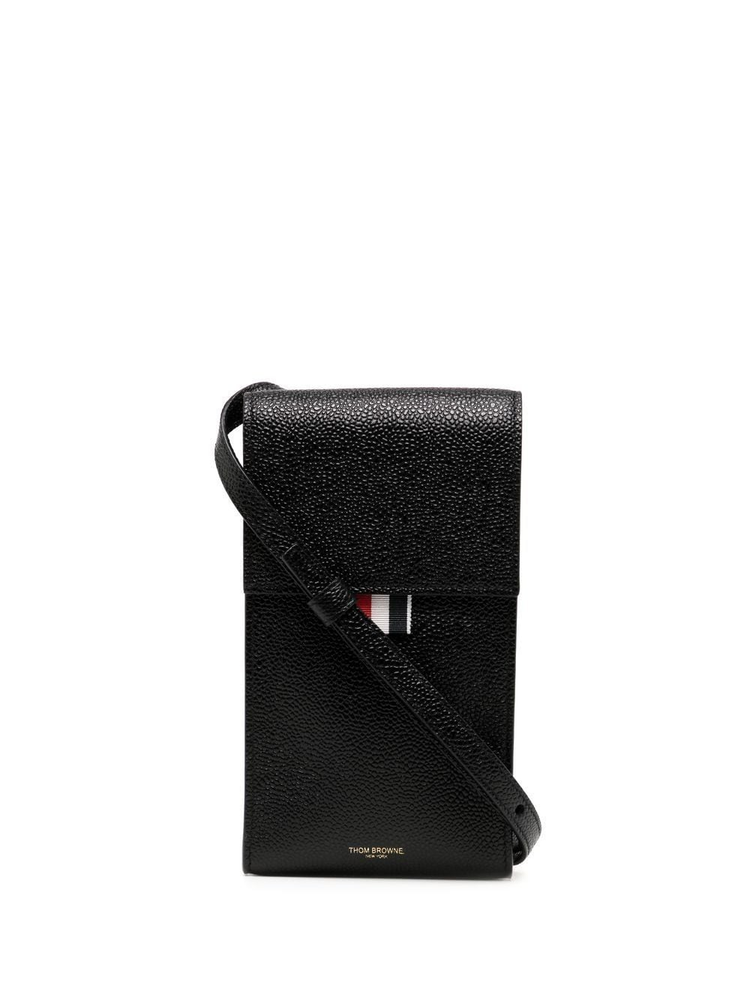 CROSSBODY PHONE HOLDER W/ FLAP IN PEBBLE GRAIN LEATHER