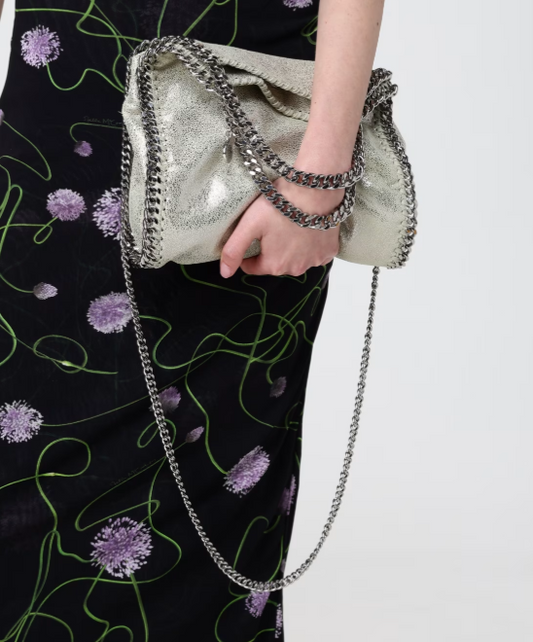 FALABELLA MINI BAG ECO SHINY DOTTED CHAMOIS W/PALLADIUM COLOR CHAIN