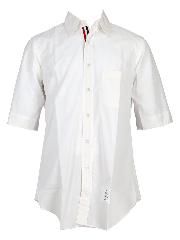 CLASSIC FIT SHORT SLEEVE SHIRT W/ RWB GROSGRAIN PLACKET IN SOLID POPLIN