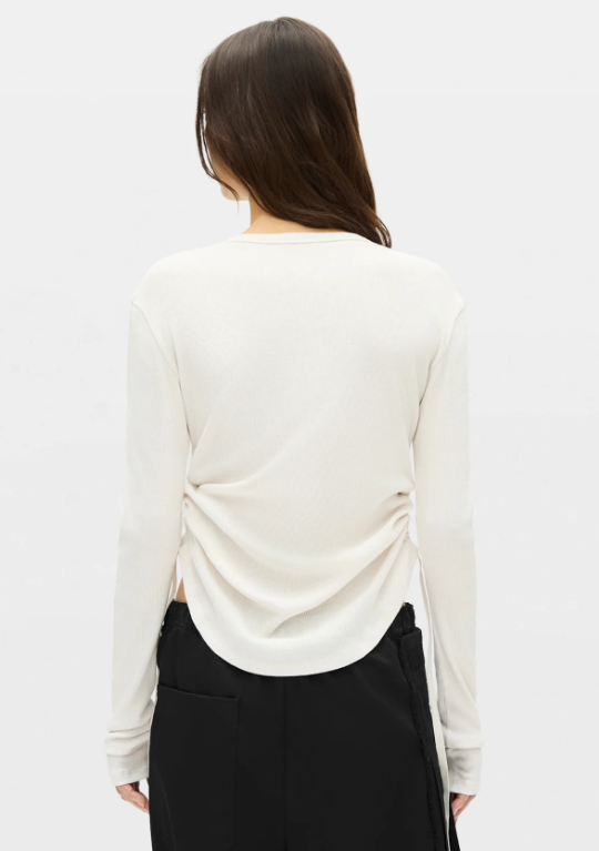 DOT WRINKLED CROPPED LONG SLEEVES TOP COTTON RIB J