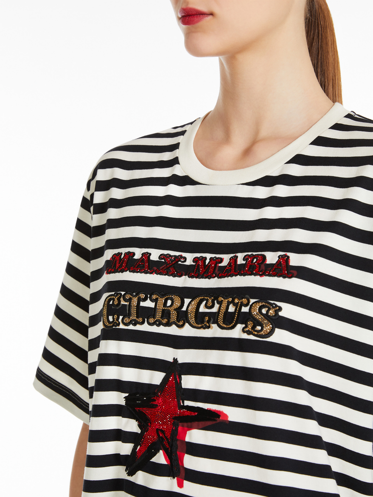 Kaki oversized striped cotton T-shirt