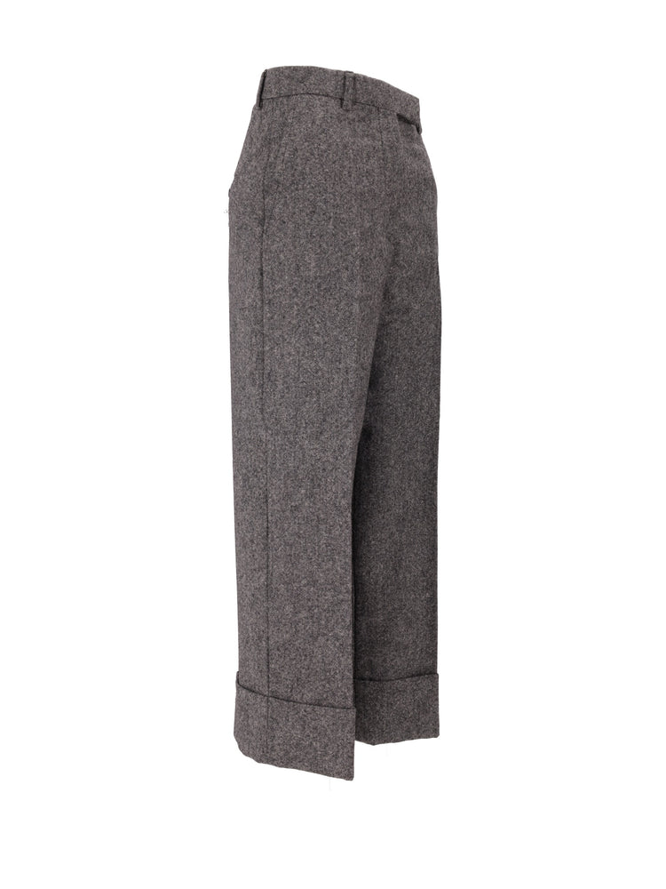 HIGH WAISTED WIDE LEG TROUSER IN SOLID DONEGAL TWEED