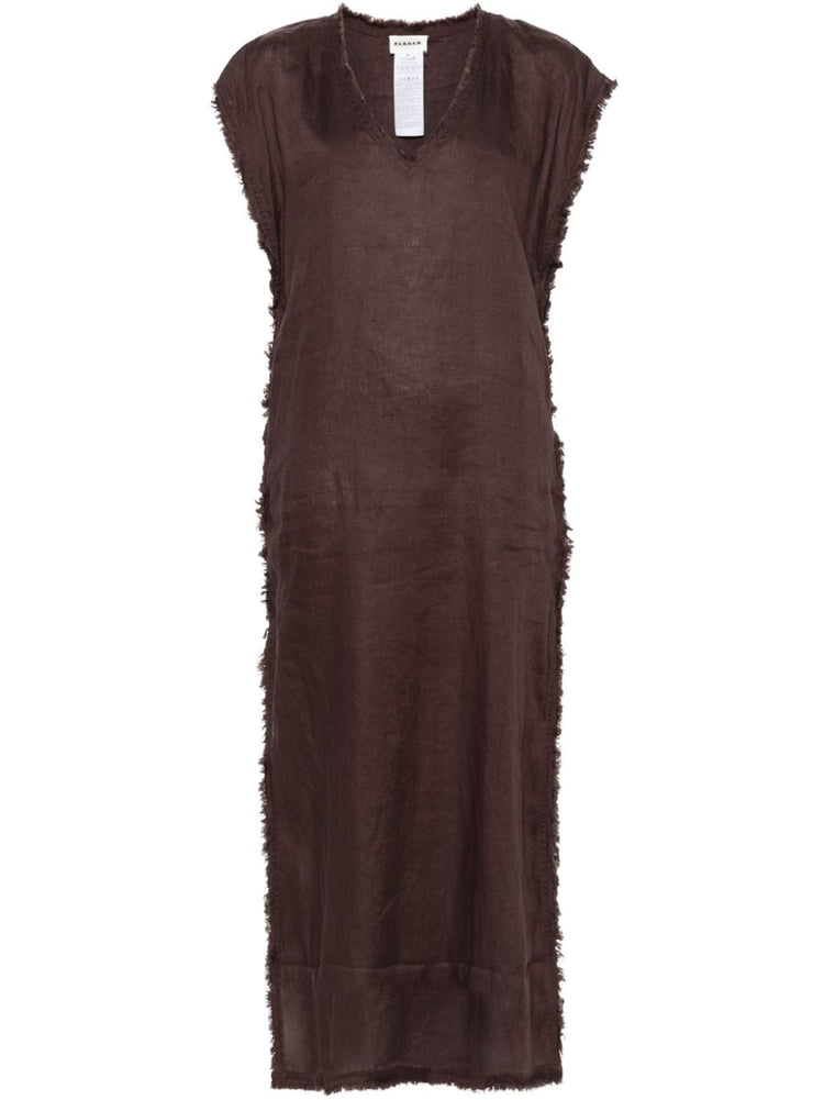 frayed linen midi dress